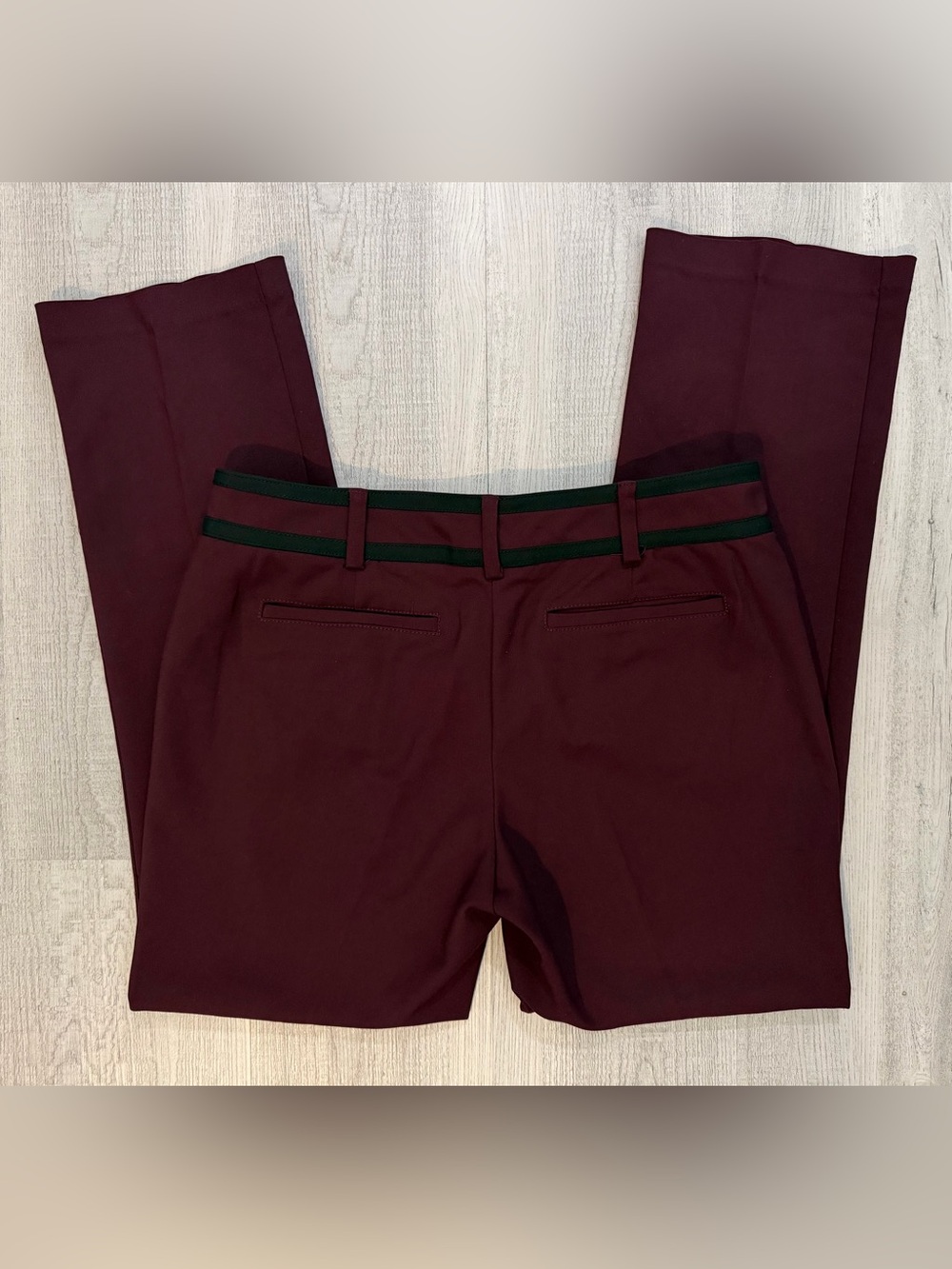 EUC NY&Co. Burgundy w/Black contrasting trim along waist Dress Pants. Size 10 - Picture 4 of 5
